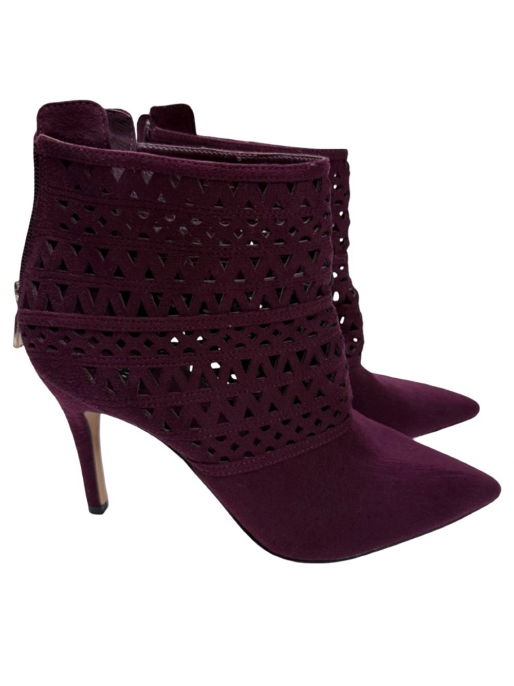 White House Black Market Burgundy Laser Cut Heeled Ankle Boots 8.5 - Picture 3 of 7